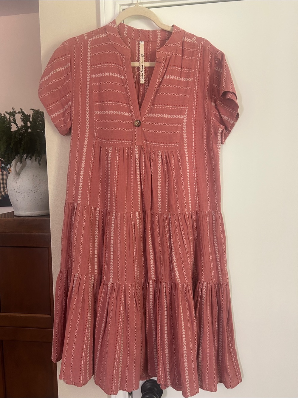Uncle Frank Dusty Rose Tiered Button-Front Midi Dress